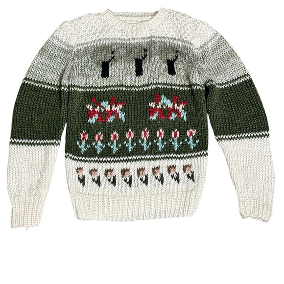 It’s Pure Gould Vintage Hand Knit Open Knit Women’s Sweater Floral Size Large - Picture 1 of 6
